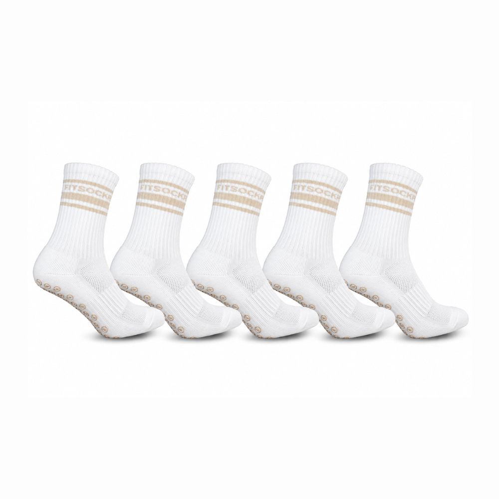 FitSockr Gripsokken V2 Line - Wit Beige 5 Paar
