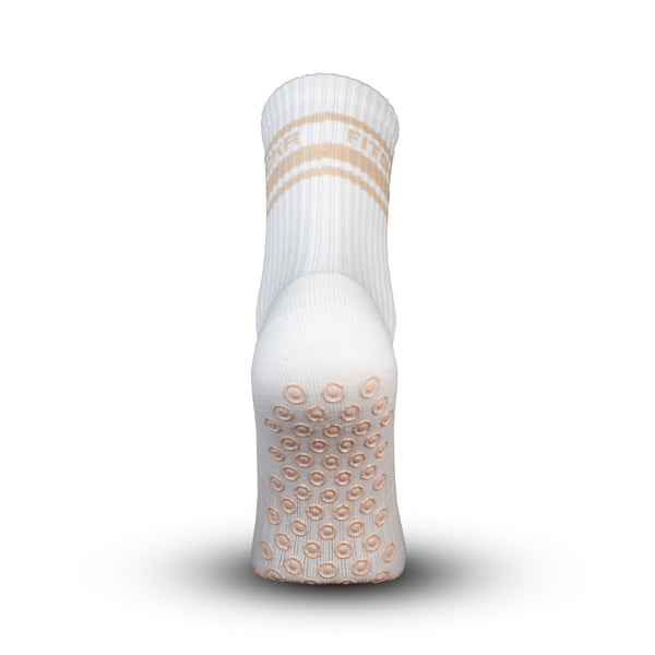 FitSockr Gripsokken V2 Line - Wit Beige - onderkant met antislipnoppen