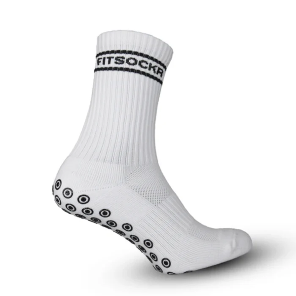 FitSockr Gripsokken V2 Stripe - Wit - zijaanzicht met antislipnoppen
