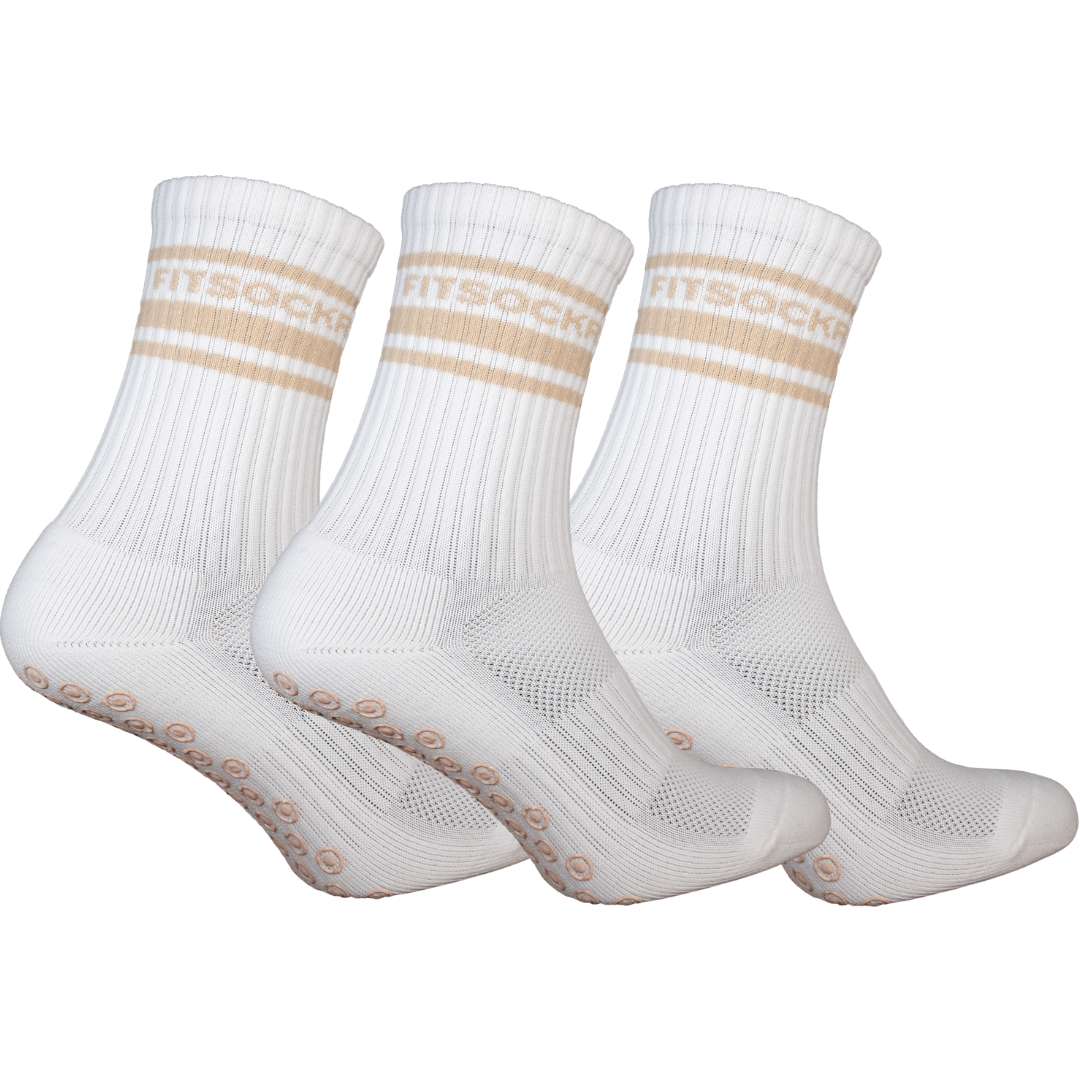 FitSockr Gripsokken V2 Line - Wit Beige 3 paar