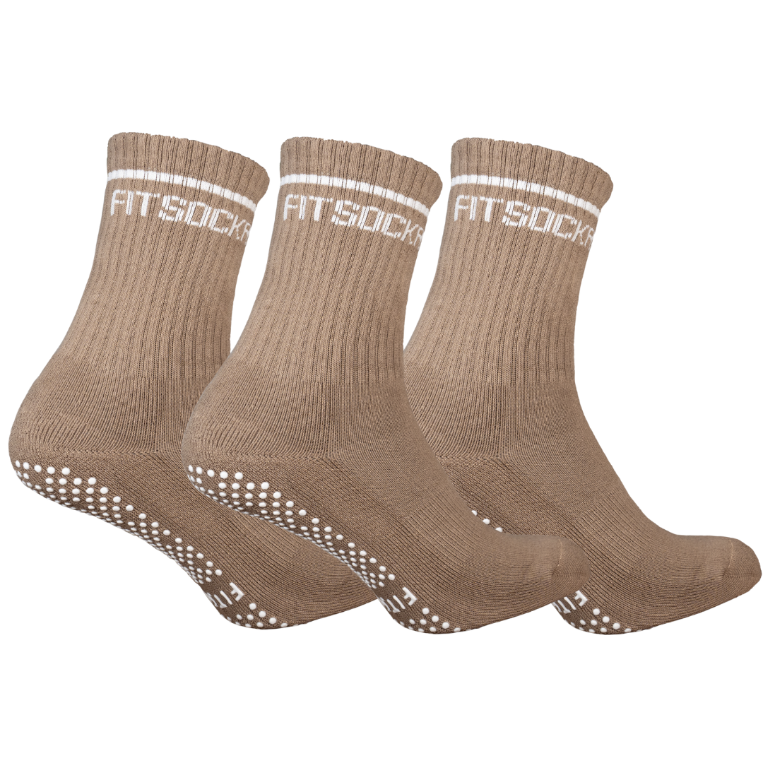 FitSockr Gripsokken Balance - Pilates - Bruin 3 paar
