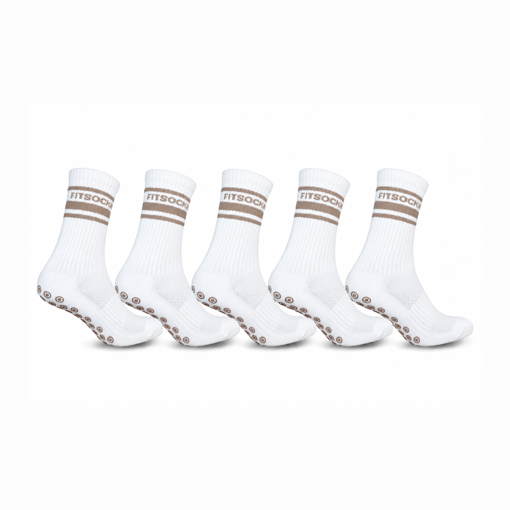 FitSockr Gripsokken V2 Line - Wit Bruin - 5 Paar