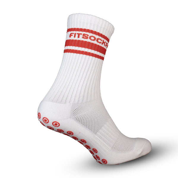 FitSockr Gripsokken V2 Line - Wit Rood - zijaanzicht met antislipnoppen