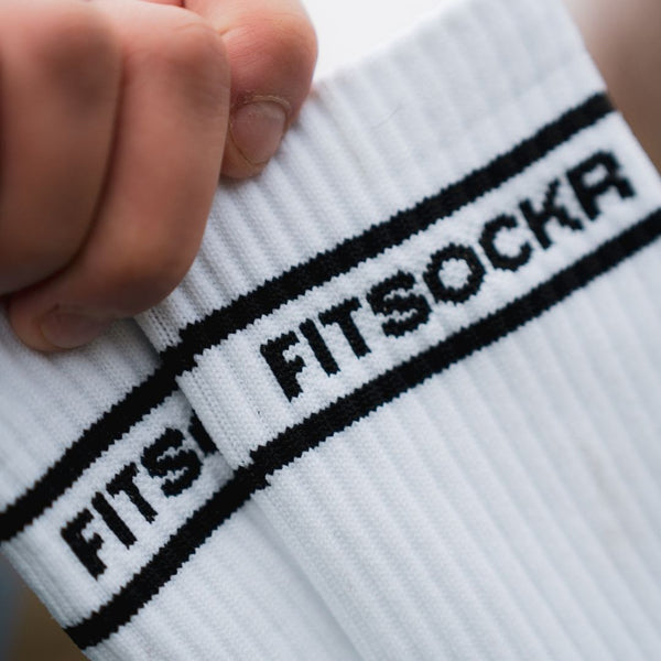 FitSockr Gripsokken V2 Stripe - Wit - detail van de elastische boord