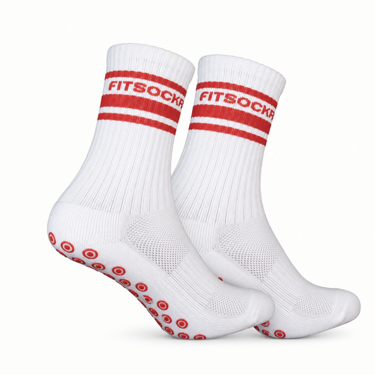 FitSockr Gripsokken V2 Line - Wit Rood - 2 Paar