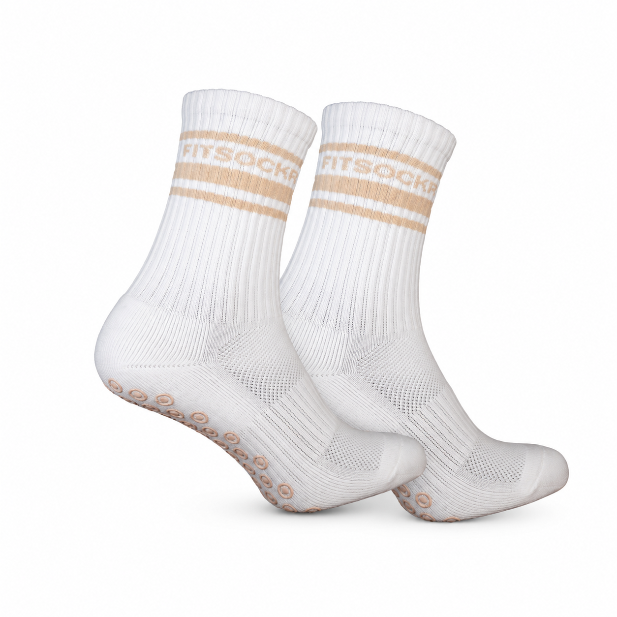FitSockr Gripsokken V2 Line - Wit Beige - 2 Paar