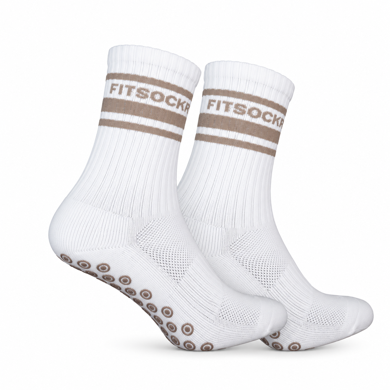 FitSockr Gripsokken V2 Line - Wit Bruin - 2 Paar